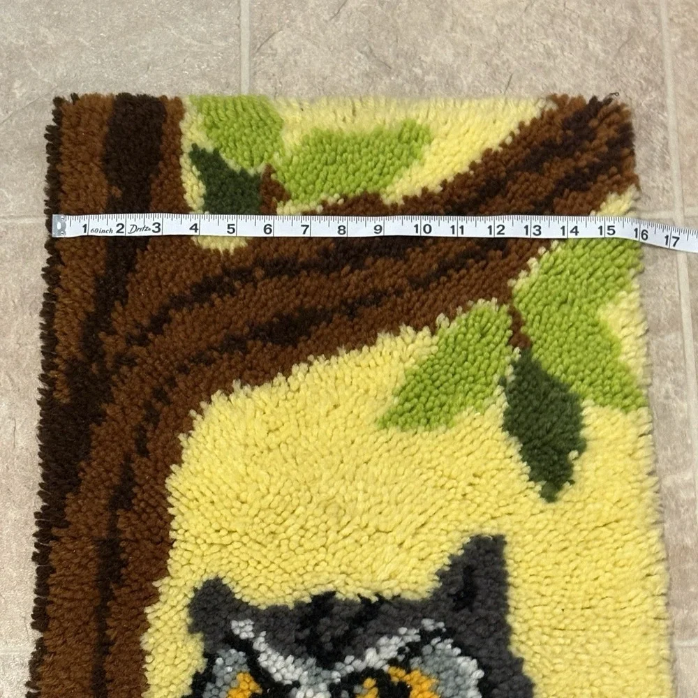 1970s Large Vintage Great Gray Owl Latch Hook Wall Hanging 16x48‎